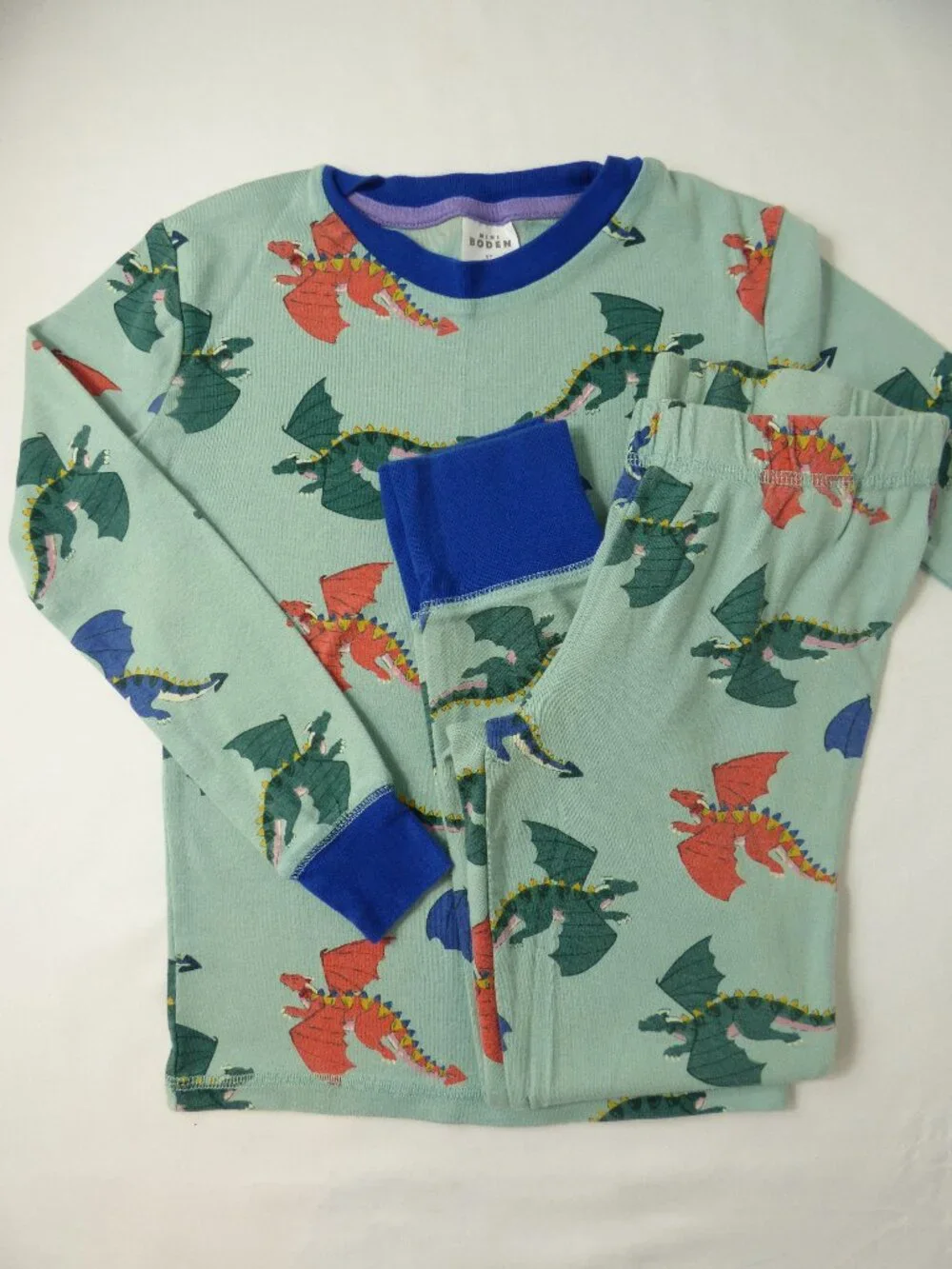 Mini Boden Kids' Dragon Print Two-Piece Pajamas, Size 8 Years